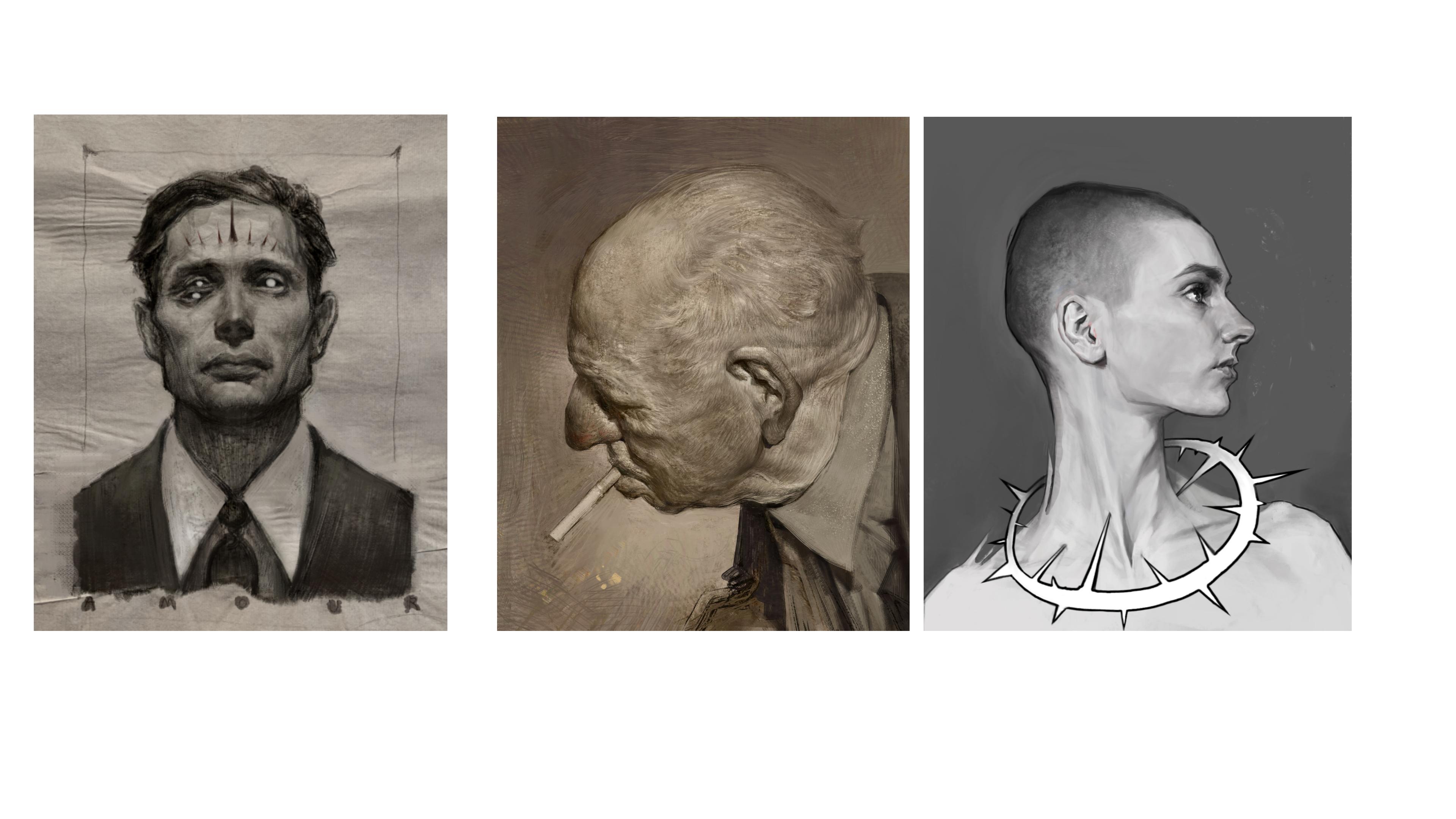Three portrait studies by Ren Lao Ren