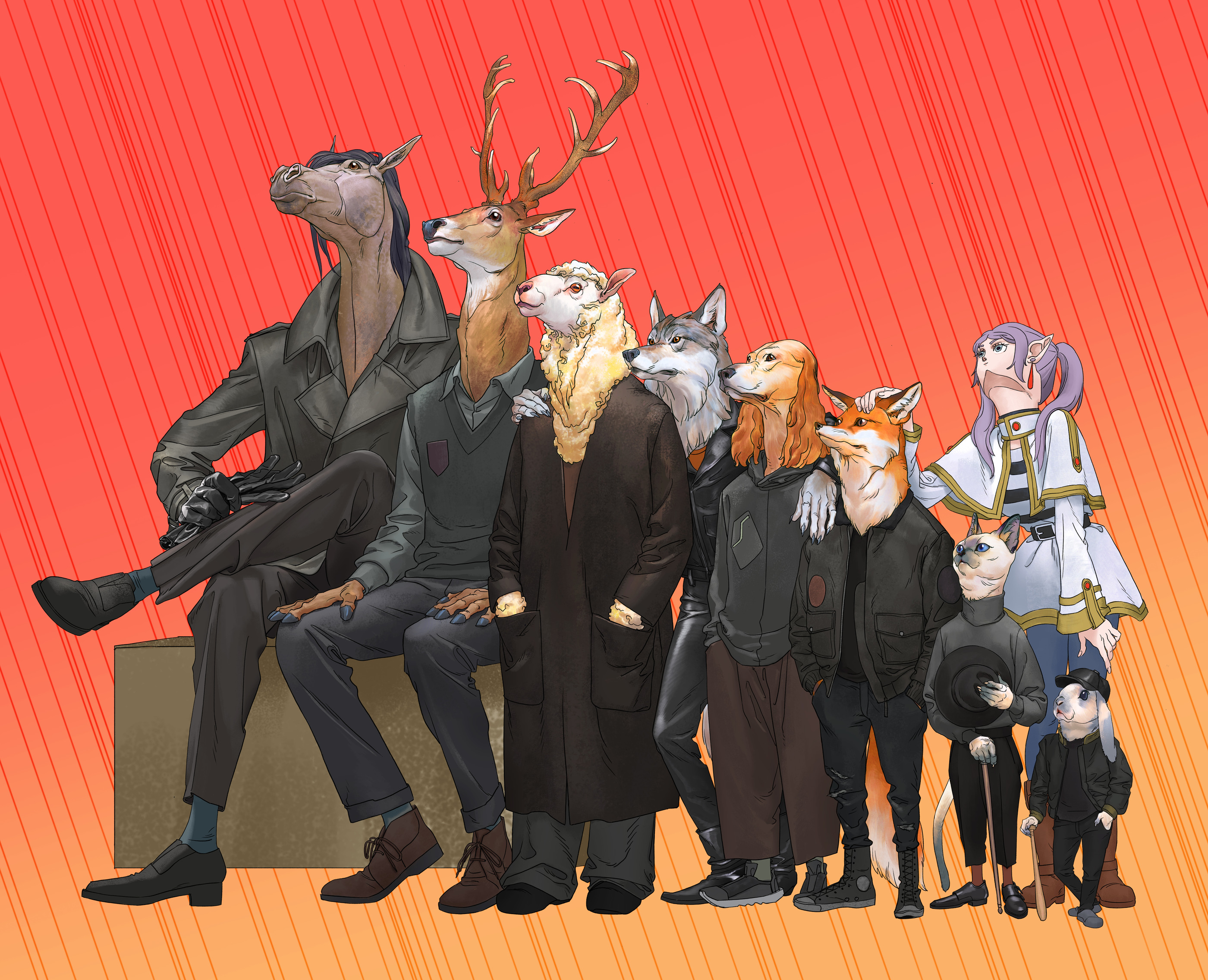 Creature and character ensemble illustration by Zi Songshu